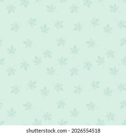Delicadas hojas caídas en colores azules de moda. Patrón sin soldadura, hojas detalladas dibujadas a mano, diseño otoñal, genial para imprimir en textiles, carteles, papel tapiz, embalaje, diseño de superficie vectorial