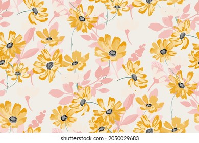 delicate feminine seamless pattern with wildflowers