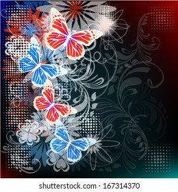 Delicate floral abstraction on a black background. Vector