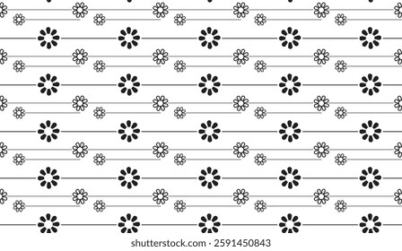 Delicate floral arrangement interspersed with geometric lines creates a captivating minimalist design for backgrounds and textiles, evoking a sense of understated elegance