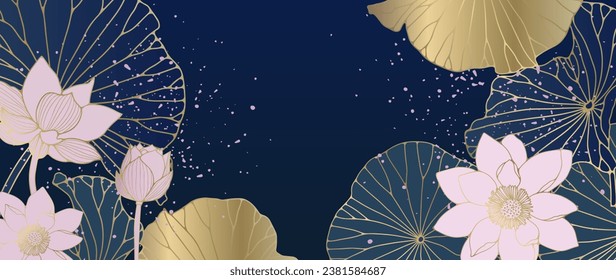 Delicate floral background with pink lotus flowers and leaves. Luxury vector background for decor, wallpaper, covers, cards and publications on social networks