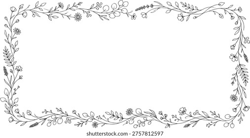 A delicate floral border frame on transparent background for decorative use