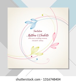 Delicate floral card on  abstract background. Invitation template for wedding ceremony, greeting, element for design. Vector pattern with hand-drawn leaves.