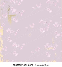 delicate floral cherry blossom pattern on vintage gold foil textured background 