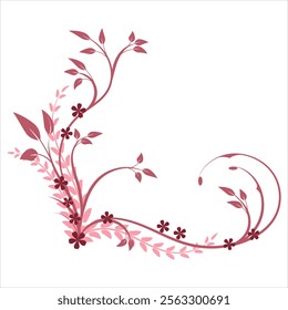 Delicate floral corner design with pink leaves and flowers, perfect for invitations, borders, and decorative graphic projects.