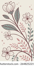 Um design floral delicado adorna graciosamente um fundo neutro.
