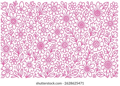 Delicate floral doodles in pink decorate this vector background, creating a sweet and elegant feel for print designs, web themes, or packaging.

