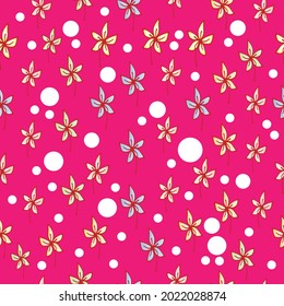 Delicate Floral Elegance: Capture the elegance of this hand-drawn vector illustration with beautiful flowers and white dots on a pink background. Ideal for seamless and enchanting designs.