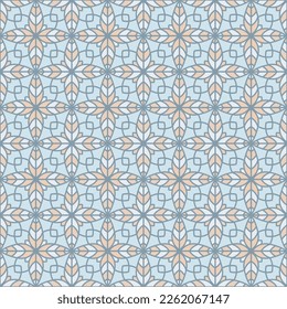 Delicate floral geometry seamless vector tile pattern. Unusual geometric patchwork sample ornament. Abstract flower repeating tiling design. Decorative repeat linear template