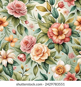 Delicate Floral Harmony: Eine nahtlose Vektor-Textur mit einer eleganten Anordnung von Blumen, perfekt für einen Hauch von Raffinesse zu jedem Design-Projekt.