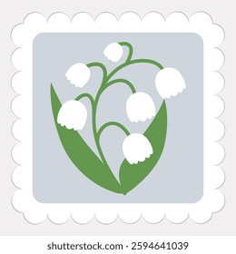 Delicada ilustração floral com lírios do vale em um delicado quadro de rendas, design botânico pastel minimalista para cartões de saudação, cartão postal, convites, embalagem, artigos de papelaria, adesivos