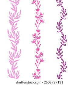 Delicate Floral and Leaves Vector Seamless Vertical Borders Set
