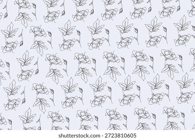 Padrão delicado da arte da linha floral no fundo azul claro