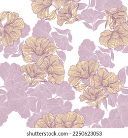 Delicate floral line seamless pattern. Vintage flower background. Design for fabric, textile print, wrapping, cover. Vector illustration