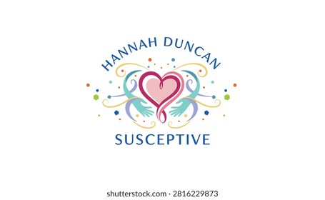 Delicate floral logo for Hannah Duncan Susceptive featuring a pink heart held by colorful caring hands on a white background.