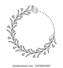 Delicate Floral Monogram Design, Graceful Circular Wreath with Tulip Flowers and Leaves