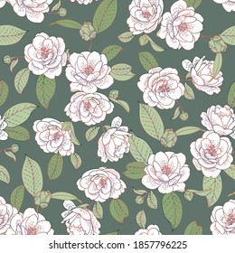 Delicate floral pattern with azalea. Seamless graphic vector pattern