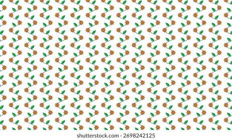 Delicado patrón floral con flores marrones y hojas verdes sobre un fondo blanco perfecto para añadir un toque de naturaleza