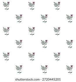 Padrão floral delicado com flores cor-de-rosa e caules verdes espalhados em um fundo branco limpo. Ideal para papel de parede, têxteis, embalagem e projetos decorativos que buscam um toque botânico leve.