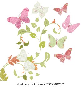 delicate floral pattern and  flying butterflies for your design