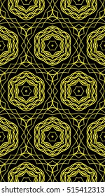 delicate floral pattern of geometric ornament. Seamless vector illustration. for interior design, printing, wallpaper. yellow on black