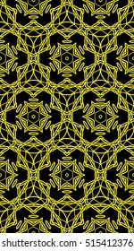 delicate floral pattern of geometric ornament. Seamless vector illustration. for interior design, printing, wallpaper. yellow on black