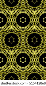 delicate floral pattern of geometric ornament. Seamless vector illustration. for interior design, printing, wallpaper. yellow on black