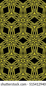delicate floral pattern of geometric ornament. Seamless vector illustration. for interior design, printing, wallpaper. yellow on black