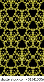 delicate floral pattern of geometric ornament. Seamless vector illustration. for interior design, printing, wallpaper. yellow on black