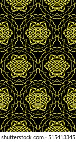 delicate floral pattern of geometric ornament. Seamless vector illustration. for interior design, printing, wallpaper. yellow on black