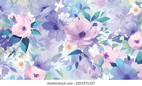 Delicate floral pattern of lilac color in pastel colors. Vector illustration of a lilac floral pattern. Violet flowers illustration for print. Floral wallpaper, print for fabric and paper.  svg