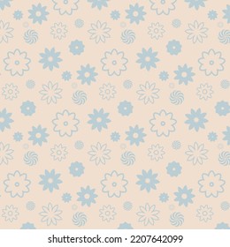 Delicate floral pattern on a beige background. Pattern for textiles, wrapping paper. Blue flowers.