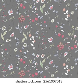 Delicate Floral Pattern on a Gray Background