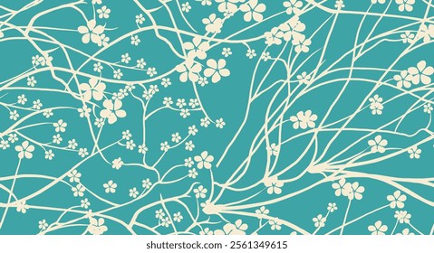 Delicate Floral Pattern on Teal Background