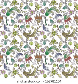 Delicate floral pattern on a white background in a folk style