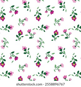 Delicate Floral Pattern with Pink and Purple Flowers