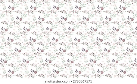 Delicate floral pattern with pink and purple flowers on white background