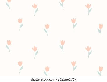 Delicate floral pattern. Print of small pink flowers and green leaves on cream background. Seamless pattern in pastel colors. For printing, textile, fabric, paper and cards. Vector feminine background