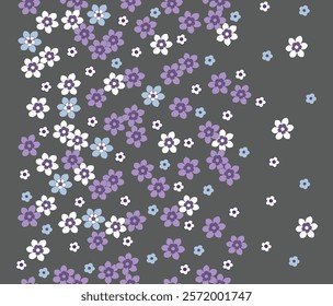 Delicate Floral Pattern with Purple and White Flowers on a Gray Background