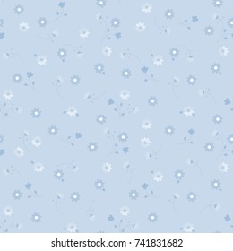 Delicate floral pattern. Seamless little blue flowers texture. Cute background for design textiles, wrapping, paper, wallpaper. 
