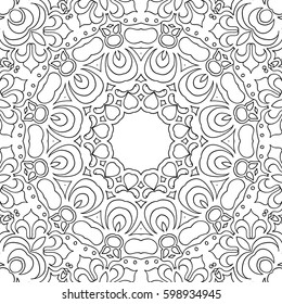 Delicate Floral Pattern for Seamless Texture. Black and White Orient Ornament. Moroccan, Iranian or Arabic Motif for Wallpaper, Fabric, Textile. Adult Coloring Page 