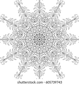 Delicate Floral Pattern for Seamless Texture. Black and White Orient Ornament. Moroccan, Iranian or Arabic Motif for Wallpaper, Fabric, Textile. Adult Coloring Page 