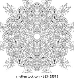 Delicate Floral Pattern for Seamless Texture. Black and White Orient Ornament. Moroccan, Iranian or Arabic Motif for Wallpaper, Fabric, Textile. Adult Coloring Page 