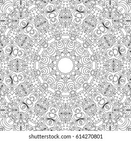 Delicate Floral Pattern for Seamless Texture. Black and White Orient Ornament. Moroccan, Iranian or Arabic Motif for Wallpaper, Fabric, Textile. Adult Coloring Page 