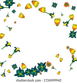 Delicate Floral Pattern with Simple Flowers for Greeting Card or Poster. Naive Daisy Flowers in Primitive Style. Vector Background for Spring or Summer Design.
