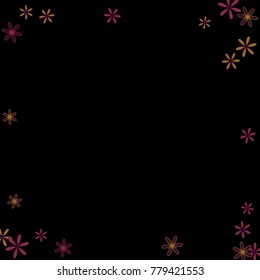 Delicate Floral Pattern with Simple Little Flowers for Greeting Card or Poster. Naive Daisy Flowers in Primitive Style. Vector Frame for Spring or Summer Design.
