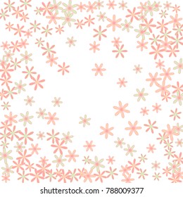 Delicate Floral Pattern with Simple Little Flowers for Greeting Card or Poster. Naive Daisy Flowers in Primitive Style. Vector Background for Spring or Summer Design.