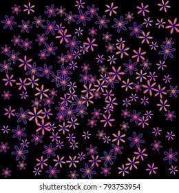Delicate Floral Pattern with Simple Little Flowers for Greeting Card or Poster. Naive Daisy Flowers in Primitive Style. Vector Background for Spring or Summer Design.
