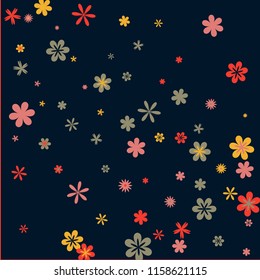 Delicate Floral Pattern with Simple Small Flowers for Greeting Card or Poster. Naive Daisy Flowers in Primitive Style. Vector Background for Spring or Summer Design.
