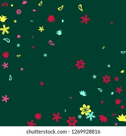 Delicate Floral Pattern with Simple Small Flowers for Greeting Card or Poster. Naive Daisy Flowers in Primitive Style. Vector Background for Spring or Summer Design.
